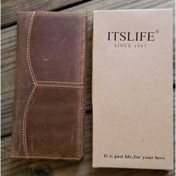 New Men's RFID Vintage Look Genuine Leather Long Bifold Wallet Checkbook Wallet